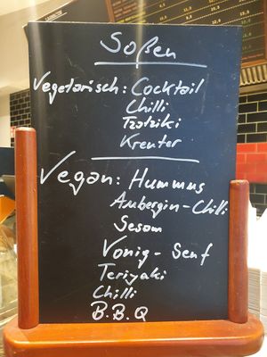 Choice of sauces at Balli Döner Kebab & Vegan Döner in Dusseldorf