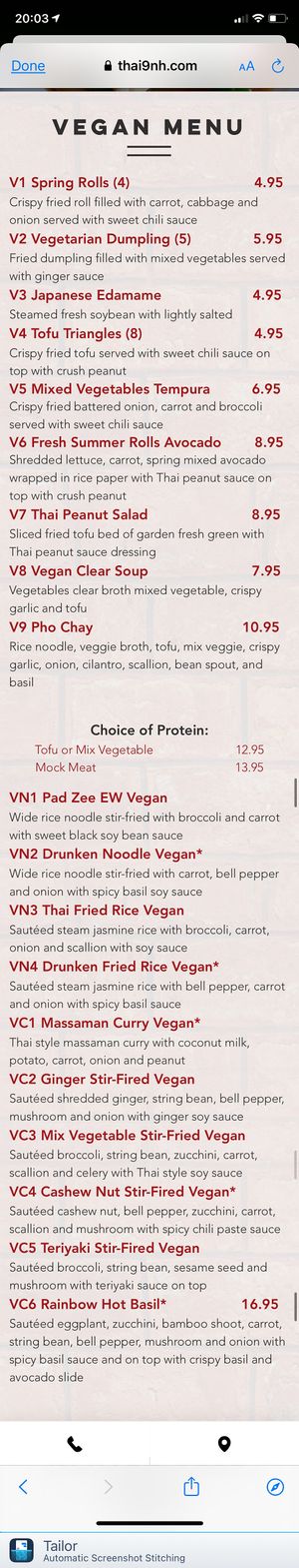 Great vegan selection at Thai9 in Lincoln