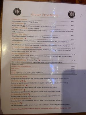 Gluten free menu at Thai9 in Lincoln