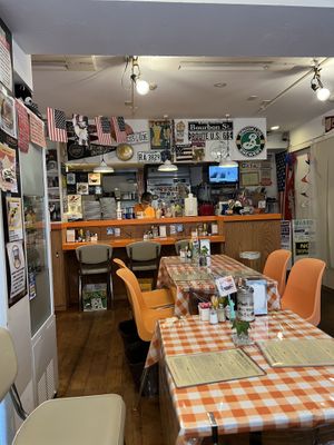 Inside of the restaurant, so cozy  at News Cafe in Tokyo
