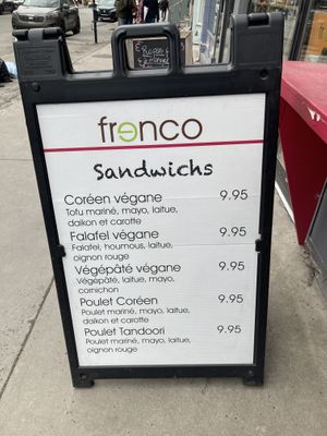 Menu  at Frenco in Montreal
