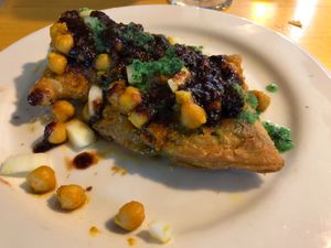 samosa chatt (stuffed potato pastry top of chicken gravy)  at Taste of India in Reno