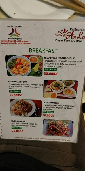 Menu breakfast at An Lac - Luong The Vinh in Hue