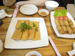 Fried tofu and springrolls at An Lac - Luong The Vinh in Hue