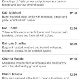 masala menu at Masala Indian Kitchen in Lafayette