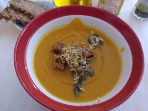 Pumpkin soup at XOC'OLIVE in Barcelona