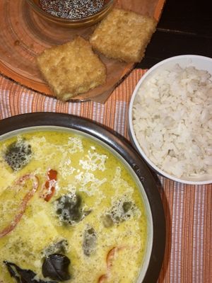 Thai green curry and tofu bites  at Baan Baan Thai cafe in Bishkek