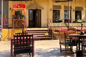 Outdoor dining area at Baan Baan Thai cafe in Bishkek