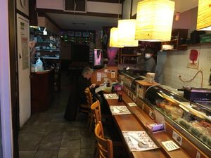 Seats at sushi bar at Yuka in New York City