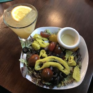 Salad & drink at DeepWater Brewing Company in Blue Hill