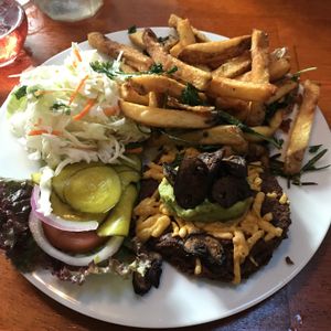 Impossible burger with extra coleslaw no bun at DeepWater Brewing Company in Blue Hill