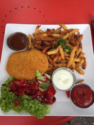 Schnitzel and pommes special for €5 at Neue Republik Reger in Berlin