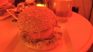 Crispy tempeh burger (sorry red lights) at Neue Republik Reger in Berlin