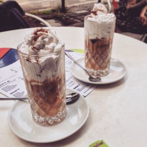 Vegan iced cappuccino with vegan whipped cream!!!  at Neue Republik Reger in Berlin