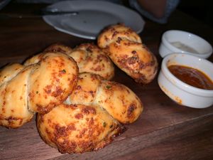 Garlic twists with ranch and marinara  at Away Kitchen + Cafe - Queen St in Toronto