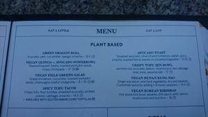 The new plant based section of the menu. at Earls Kitchen + Bar - Mainland in Vancouver