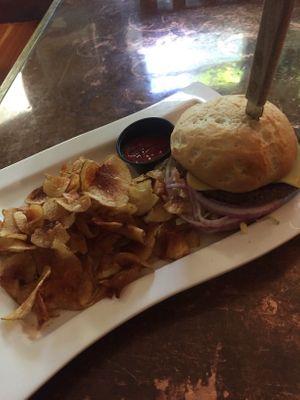 impossible burger w chips  at McKays Public House in Bar Harbor