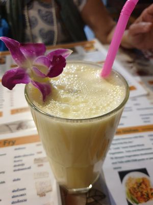 Pineapple and coconut smoothy at May Kaidee in Bangkok