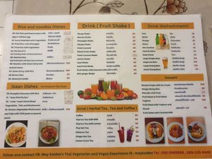 Menu at May Kaidee in Bangkok