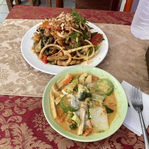 May Kaidee Special Salad. Good but very heavy.  Panang Curry. Very good   at May Kaidee in Bangkok