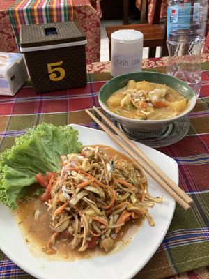 Massaman Curry and banana blossom salad. Great    at May Kaidee in Bangkok