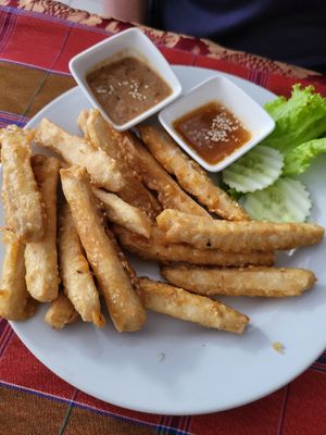 Crispy tofu, nice at May Kaidee in Bangkok