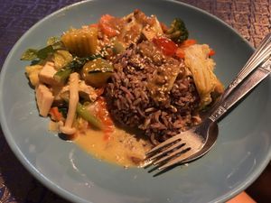 Green Curry with rice 🍛  at May Kaidee in Bangkok