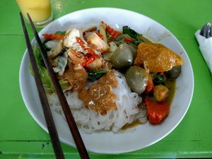 green curry noodles at May Kaidee in Bangkok