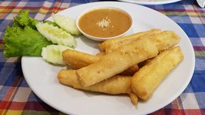 Fried tofu with peanut sauce at May Kaidee in Bangkok