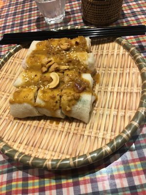 Veggie rolls with peanut sauce  at May Kaidee in Bangkok