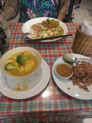 Masaman and glass noodles, both excellent! at May Kaidee in Bangkok