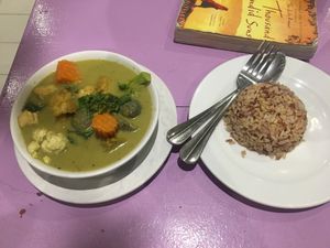 Green curry with rice  at May Kaidee in Bangkok