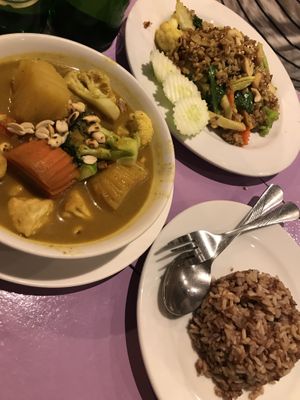 Massaman curry and curry rice at May Kaidee in Bangkok