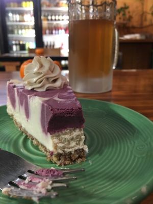Lemon blueberry cheesecake and strawberry pepper Kombucha  at Papa G's Vegan Organic Deli in Portland