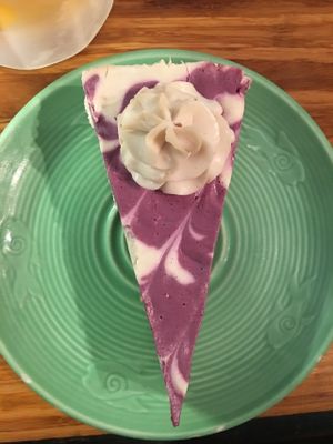 Lemon blueberry coconut cheesecake from  Rawdacious  at Papa G's Vegan Organic Deli in Portland