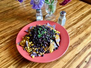 Delicious nachos--YUM! at Papa G's Vegan Organic Deli in Portland