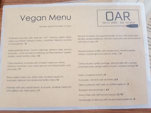 Vegan menu at Oar Cafe in West Lakes