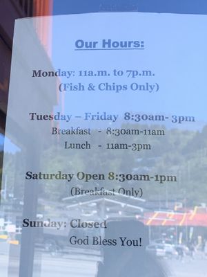 Hours at Monk's Rock Coffee House in Kodiak