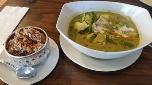Avacado curry with brown rice. Yummy!! at Thai E-San Kitchen in Dixon