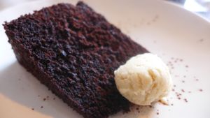 vegan chocolate cake with ice cream at Aoi Sora Organic Cafe in Sapporo