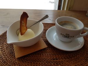 Soy ice-cream and coffee at Aoi Sora Organic Cafe in Sapporo