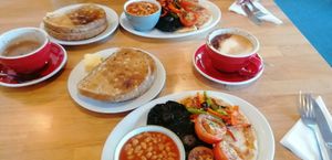 Vegan Breakfast without the veg. sausages. at Glen Rowan cafe in Invermoriston