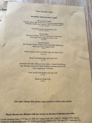 Menu  at Glen Rowan cafe in Invermoriston