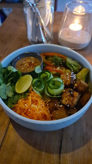 Peanut Satay Bowl with Tofu at Koha Surf Cafe & Lounge in Unawatuna