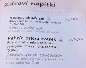 Healthy drinks with rice mylk.

Photo by: ‎Irena Č. on Facebook at Lačni Kekec in Kranjska Gora
