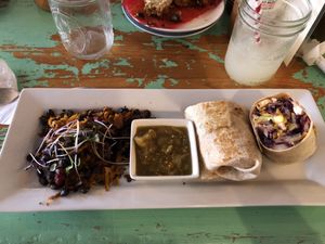Vegan burrito w/ vegan cheese (upon request) at The Fat Radish in Bayfield