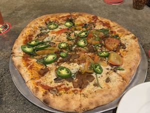 A keen eye will notice the geometric diversity among the “slices” here    at Flatbread Pizza in Paia