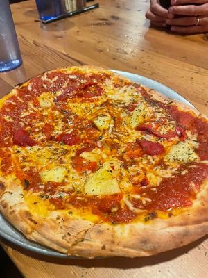 Pinapple pizza is my son's favorite  at Flatbread Pizza in Paia