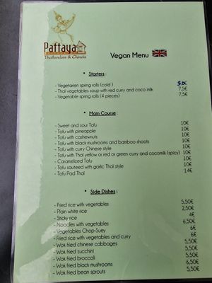 Vegan menu at Pattaya in La Rochelle