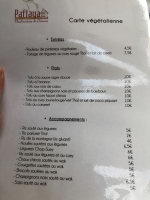 Vegan menu in French at Pattaya in La Rochelle